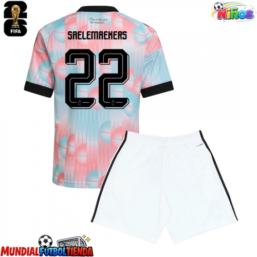 Camiseta Bélgica Alexis Saelemaekers #22 Segunda Equipación Replica Mundial 2026 para niños mangas cortas (+ Pantalones cortos)